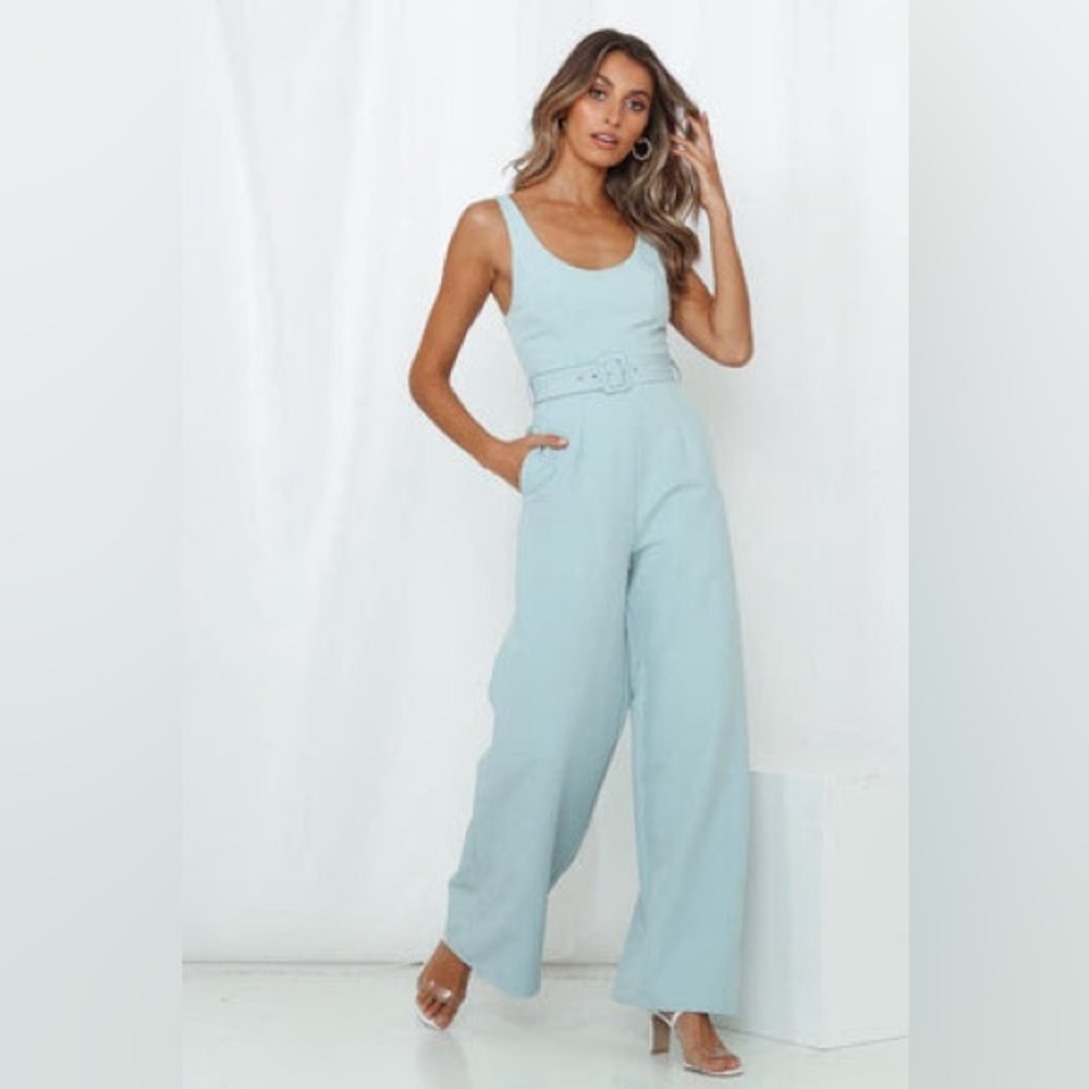 Aqua Blue Jumpsuit with Belt